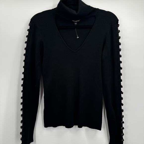 Guess Sweater Womens Large Black Cut Out Turtleneck Ring Detail Pullover Top - Picture 2 of 12